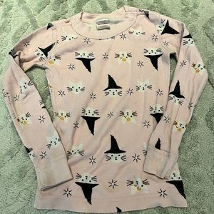 Girls 110 cm organic cotton pajamas set with Halloween witch cats pattern